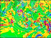 forecasted 700 hPa height & vertical motion via GFS model